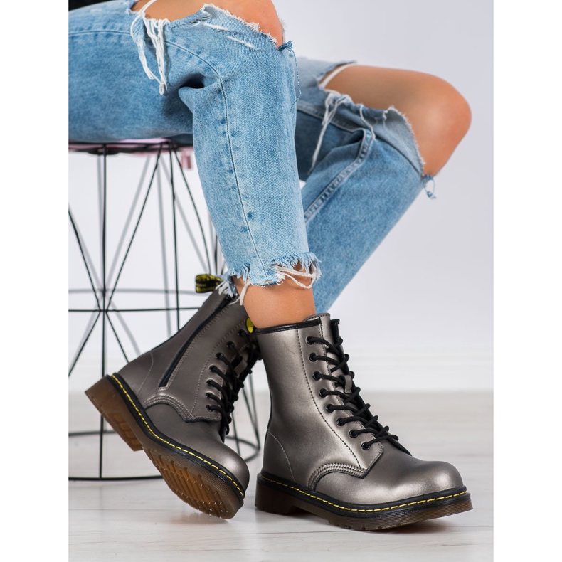 Bottes de combat en cuir avec fermeture à glissière MCKEY argent 1