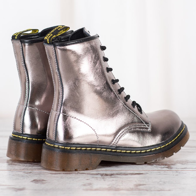 Bottes de combat en cuir avec fermeture à glissière MCKEY argent 1