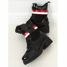 Bottines noires à lacets pour femmes NS086 Noir blanc rouge 2