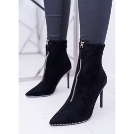 LU BOO Bottines Femme À Talons Hauts Deux Fermetures En Daim Noir Suzy le noir 1