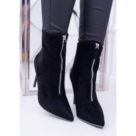 LU BOO Bottines Femme À Talons Hauts Deux Fermetures En Daim Noir Suzy le noir 3