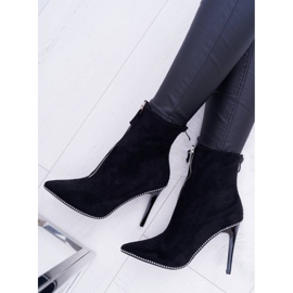 LU BOO Bottines Femme À Talons Hauts Deux Fermetures En Daim Noir Suzy le noir 4