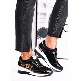 Vinceza Chaussures de sport pour femmes Baskets en cuir noir 21-7778 1