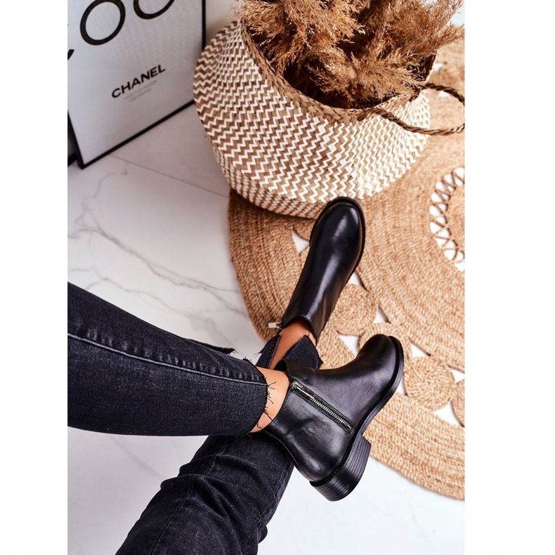 S.Barski Bottines Femme Bottines Chelsea Chaudes Talon Plat Cuir Noir Fernir le noir 1