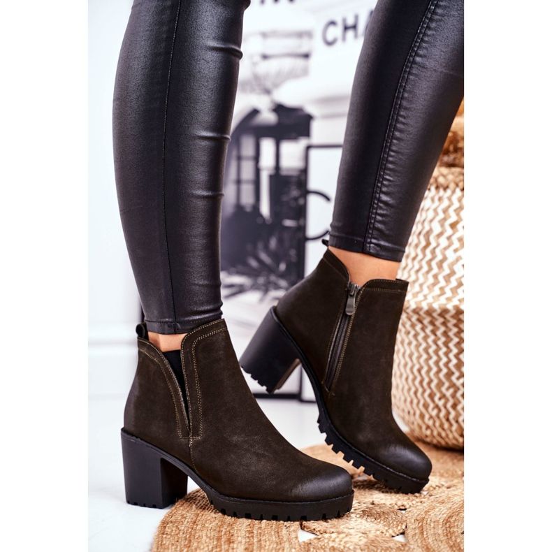 S.Barski Bottines Femme Talon Chaud Kaki Veronica brun 2