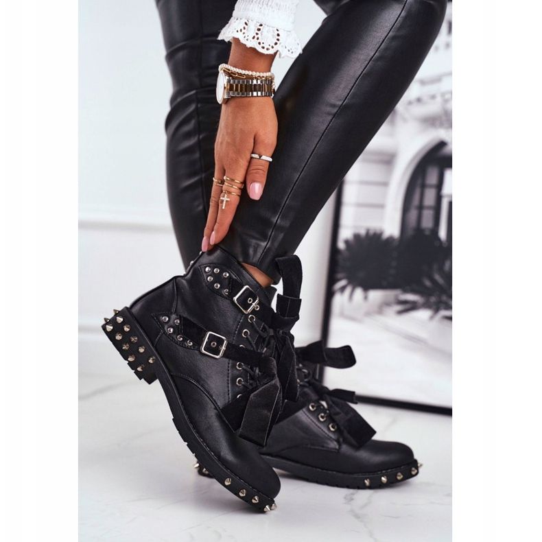 SEA Bottines Femme Rivets Spikes Noir Aimant le noir 2
