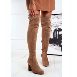 Mulanka Bottes En Daim Femme Sur Un Talon Beige Highso 1