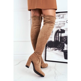 Mulanka Bottes En Daim Femme Sur Un Talon Beige Highso 2