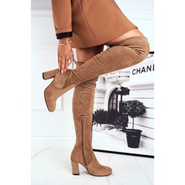 Mulanka Bottes En Daim Femme Sur Un Talon Beige Highso 3