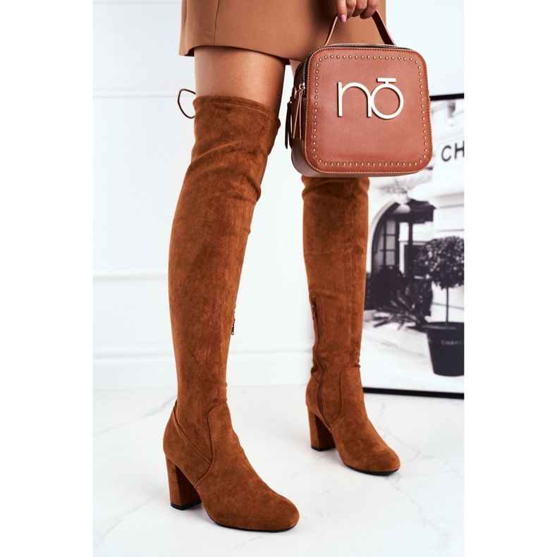 Mulanka Bottes En Daim Pour Femmes Sur Un Talon Camel Highso brun 1