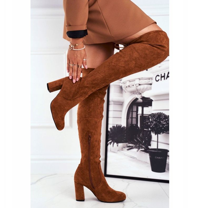 Mulanka Bottes En Daim Pour Femmes Sur Un Talon Camel Highso brun 2