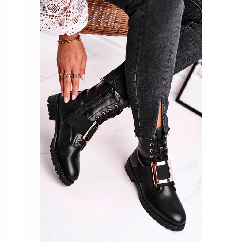 Bottes Happy Su noires pour femmes avec une boucle dorée le noir 1