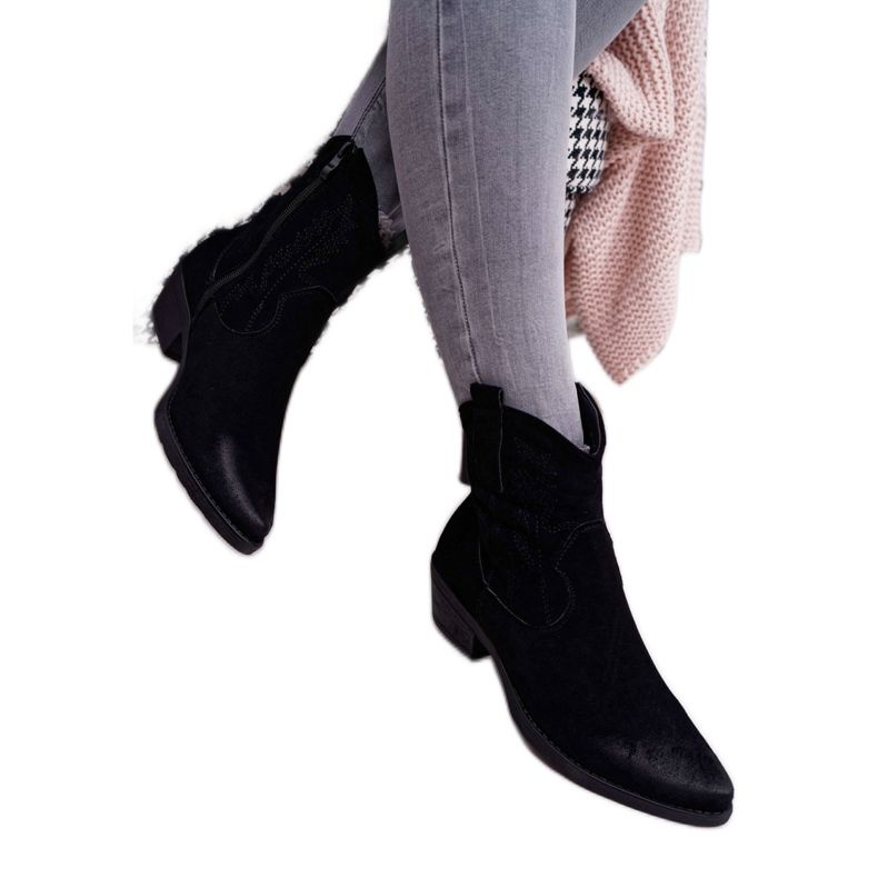 BUGO Bottes de cowboy pour femmes en daim noir Ferders le noir 2