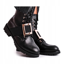 Bottes Happy Su noires pour femmes avec une boucle dorée le noir 4