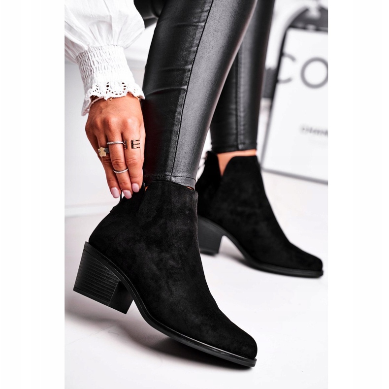 S.Barski Bottines Femme Talon Plat Chaud Automne Noir Laiteux 1