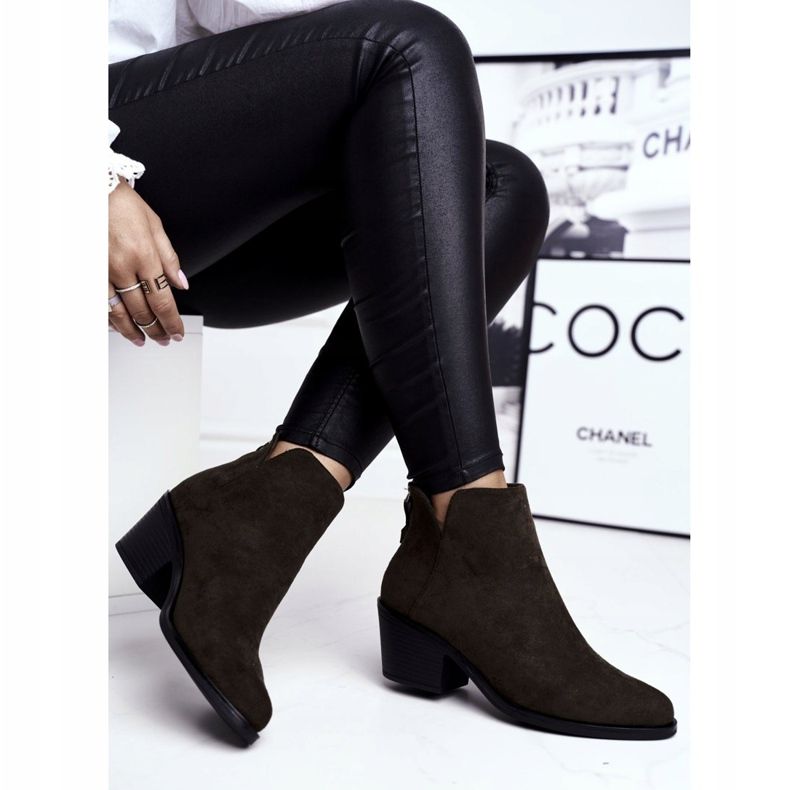 S.Barski Bottines Femme Talon Plat Chaud Automne Kaki Milky 2