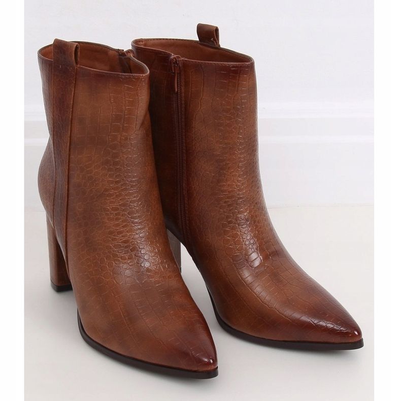 Bottines à talons, peau de serpent marron RB54 Camel brun 1