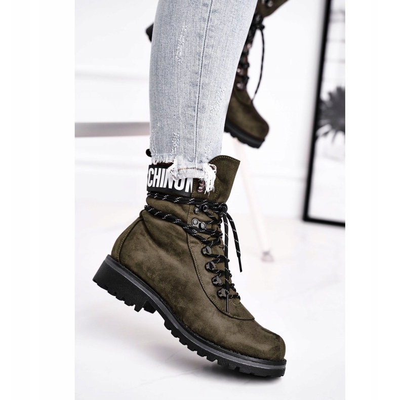 EVE Boots Femme Talon Plat Fermeture Zippée Vert Popsi 1