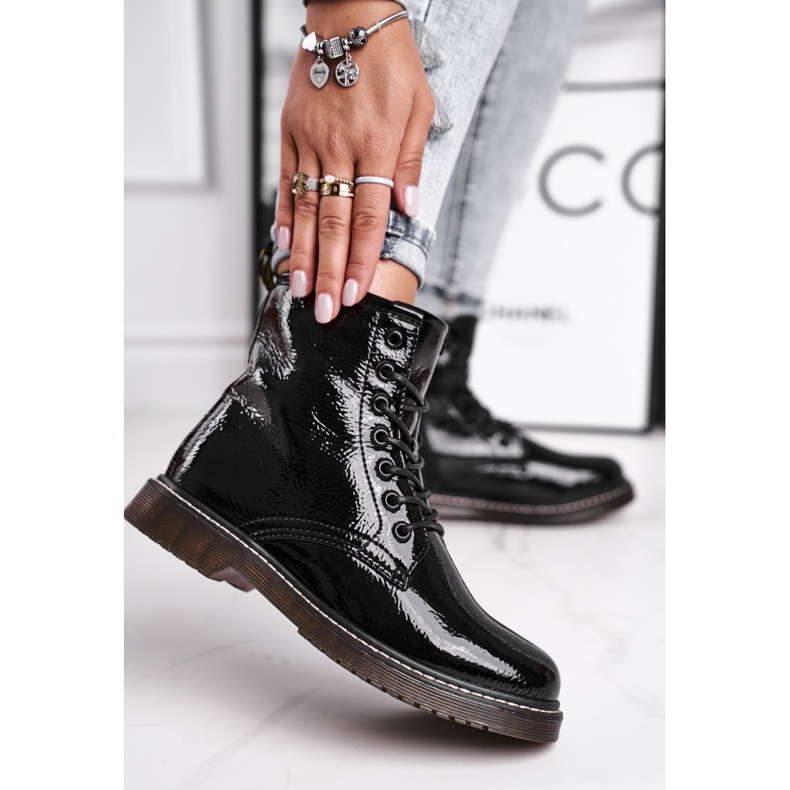 EVE Bottines Femme Bottines Trappeurs Laquées Marita Noir le noir 2