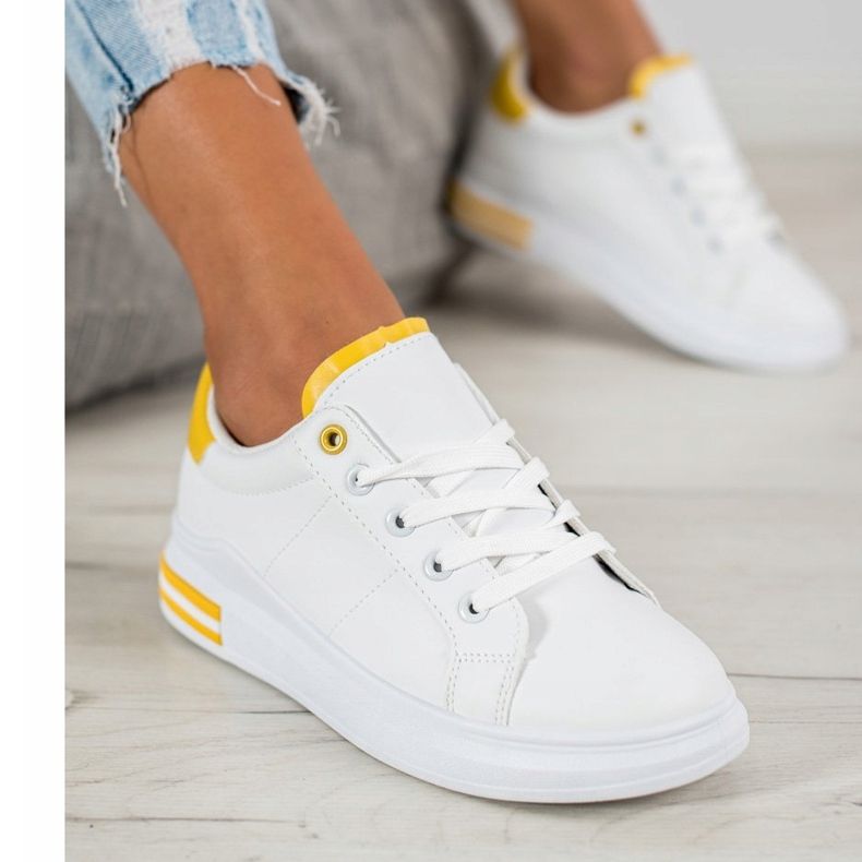 SHELOVET Baskets nouées à la mode blanc jaune 1