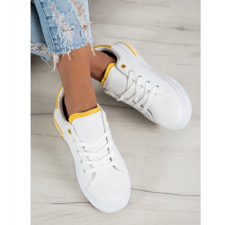 SHELOVET Baskets nouées à la mode blanc jaune 2