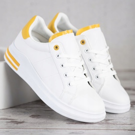 SHELOVET Baskets nouées à la mode blanche jaune 3
