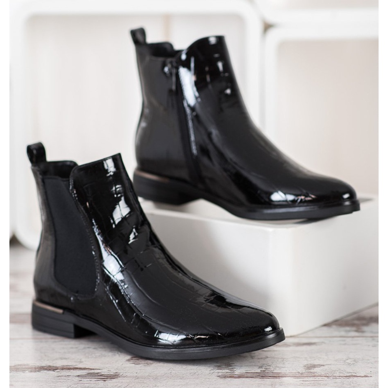 Filippo Bottines Chelsea Laquées Noires 2