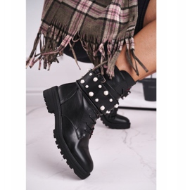 FE1 Bottes Plates Hautes pour Femmes Noir avec Perles Mishigan 1