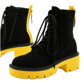 Bottines à lacets Centrifuge en daim noir jaune 1