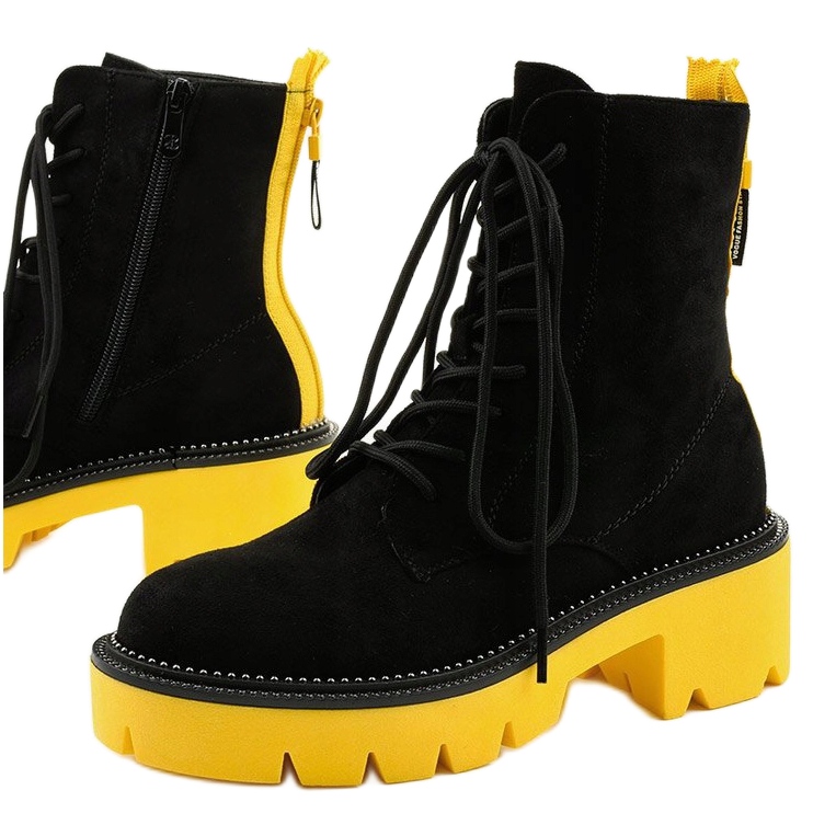 Bottines à lacets Centrifuge en daim noir le noir jaune 1