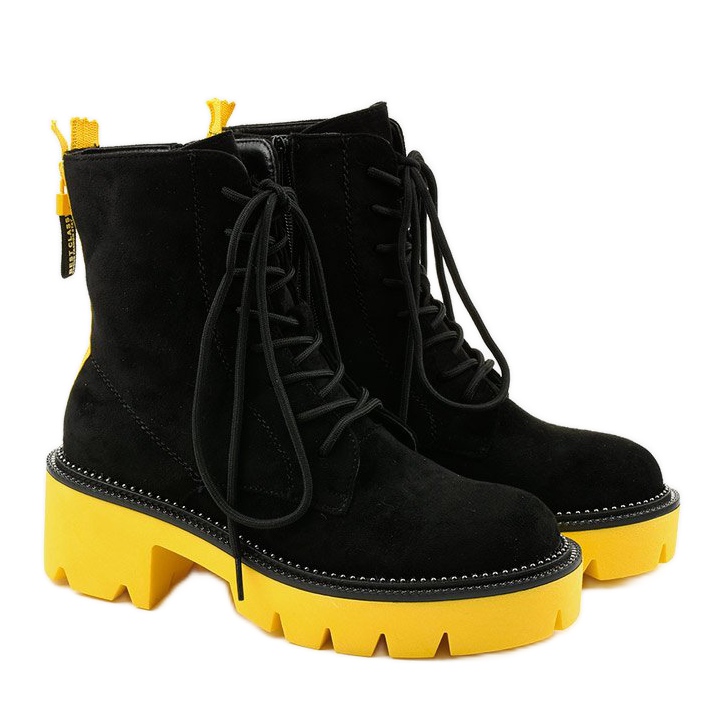 Bottines à lacets Centrifuge en daim noir le noir jaune 2