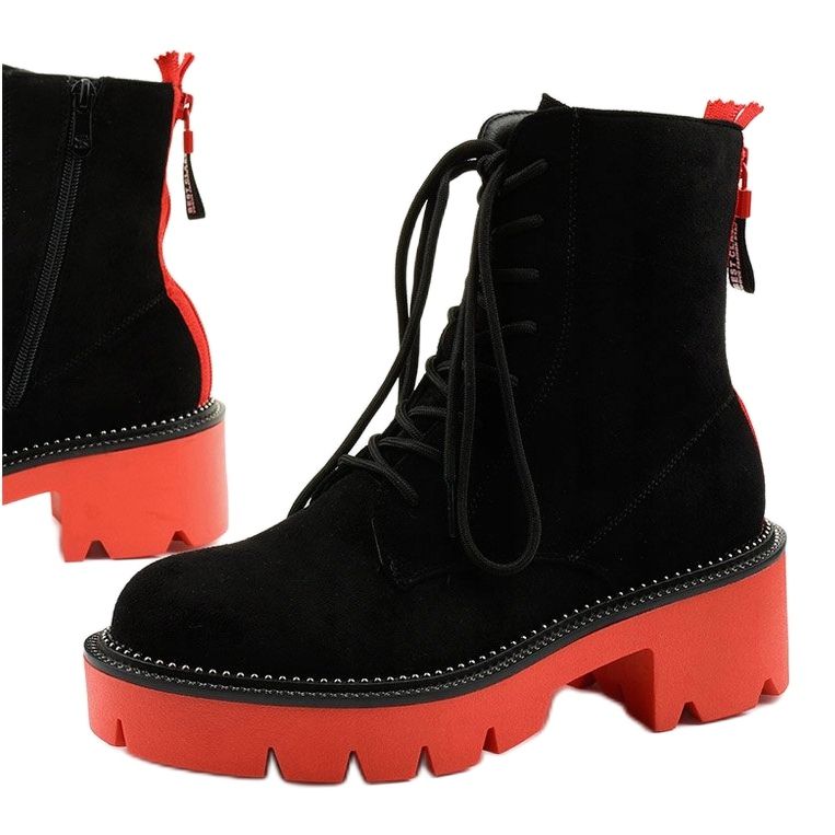 Bottines à lacets Centrifuge en daim noir orange 1