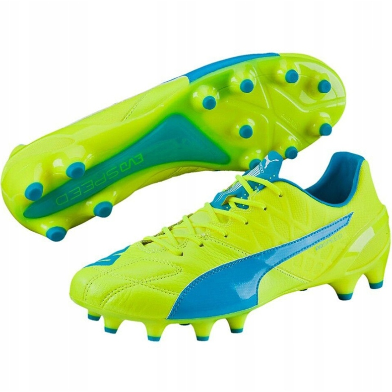 Chaussures de football Puma Evo Speed ​​​​1.4 Lth Fg jaune-bleu 103615 03 2