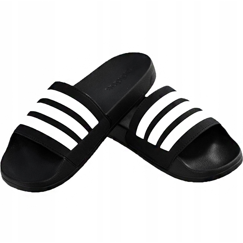 Chaussons Adidas Adilette Cloudfoam Plus Stripes noir AP9971 blanche le noir 1