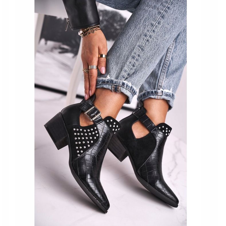 FB1 Bottes à Talons Hauts pour Femmes Boucle Noir Rontra 2