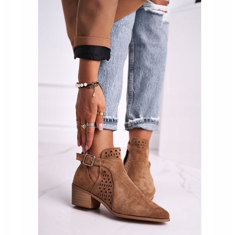 FB1 Bottines Femme Talon Haut En Daim Boucle Camel Esen brun 1