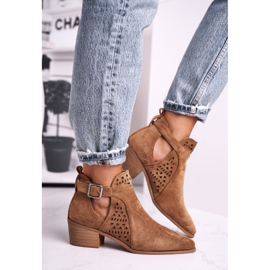 FB1 Bottines Femme Talon Haut En Daim Boucle Camel Esen brun 4