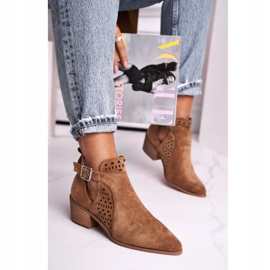 FB1 Bottines Femme Talon Haut En Daim Boucle Camel Esen brun 3