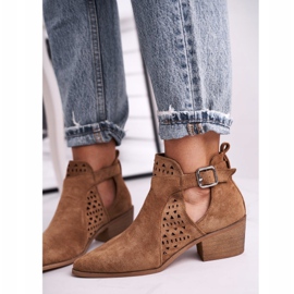 FB1 Bottines Femme Talon Haut En Daim Boucle Camel Esen brun 5