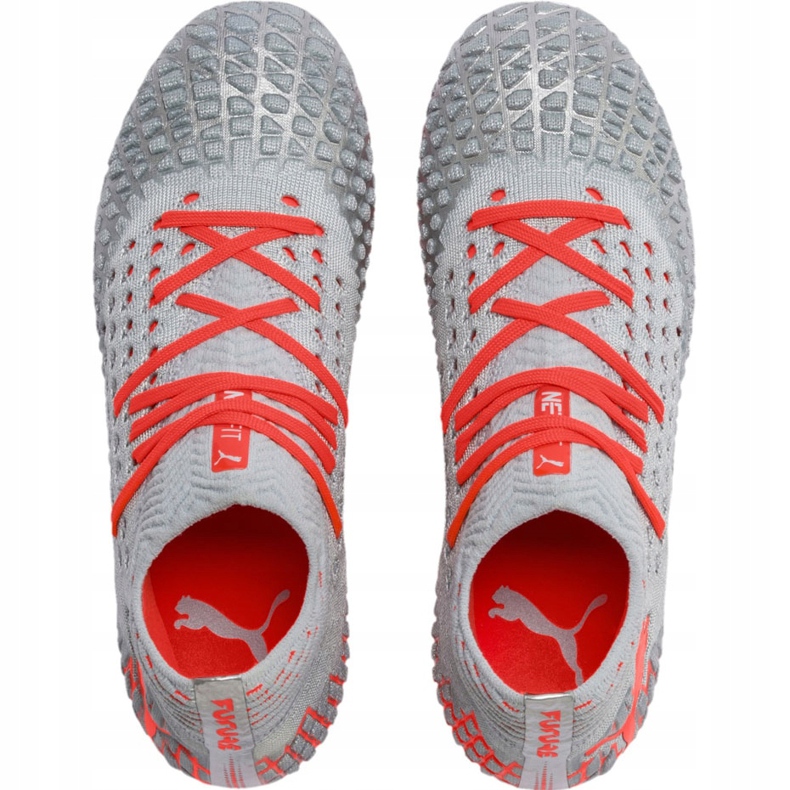 Chaussures de football Puma Future 4.1 Netfit Fg Ag Jr argent-rouge 105692 01 gris 1