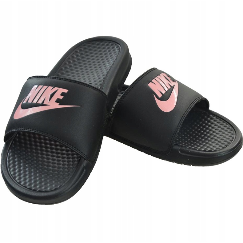 Claquettes Nike Benassi Just Do It 343881 007 pour femmes le noir rose 1
