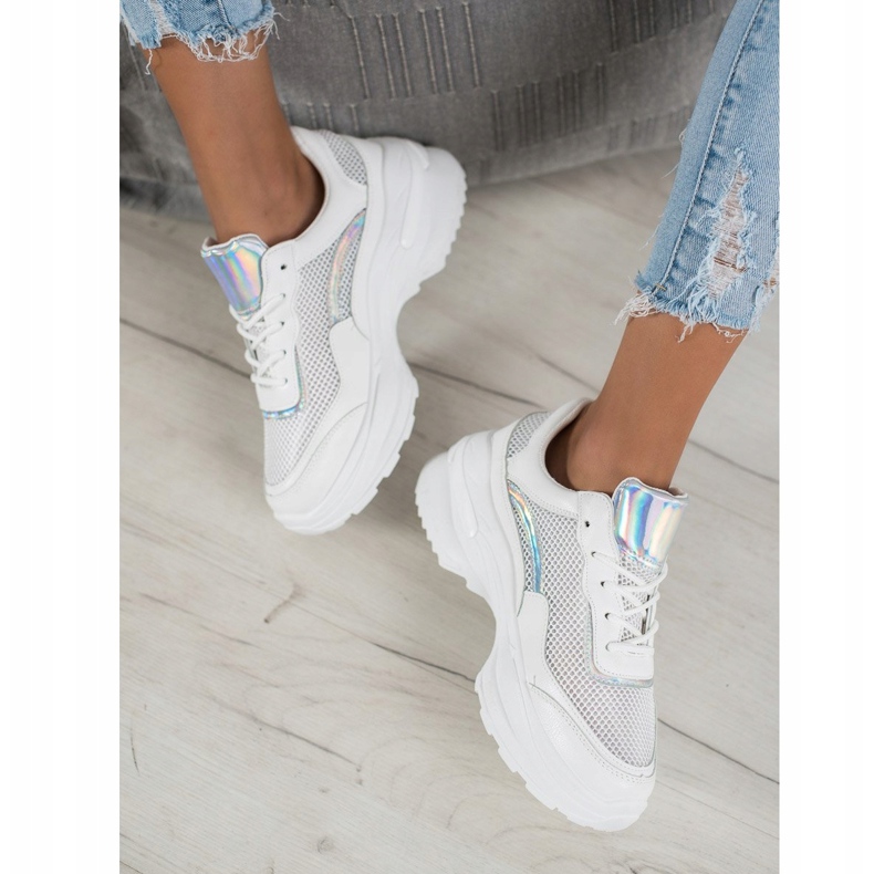 SHELOVET Baskets blanches à la mode argent 2