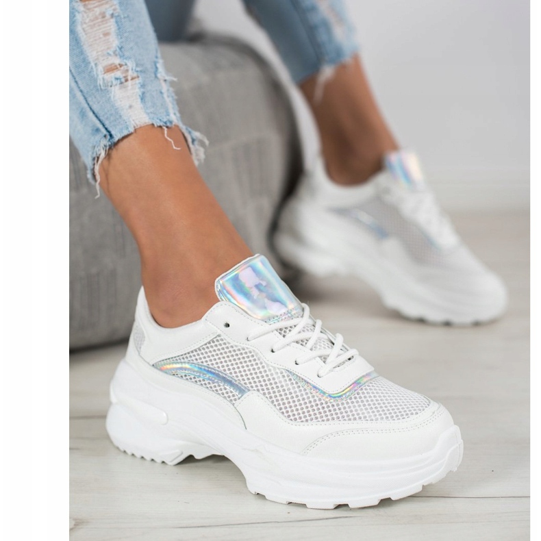 SHELOVET Baskets blanches à la mode argent 1