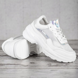 SHELOVET Baskets blanches à la mode argent 4
