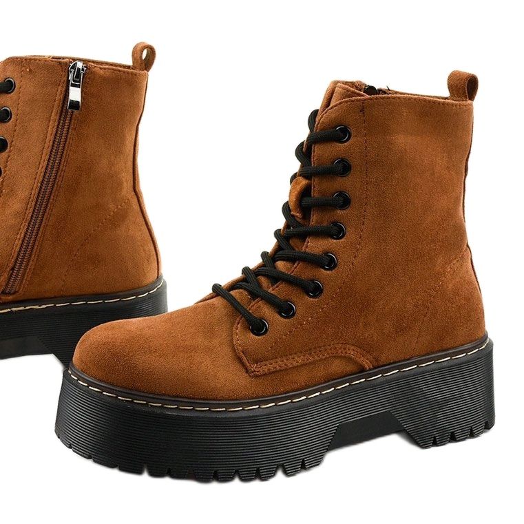 Bottines à lacets en daim marron Cataela brun 1