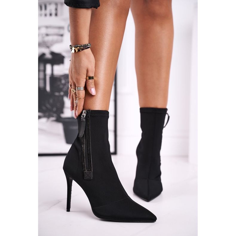 FG2 Bottines Femme à Talons Hauts Lycra Noir Relase Me le noir 1