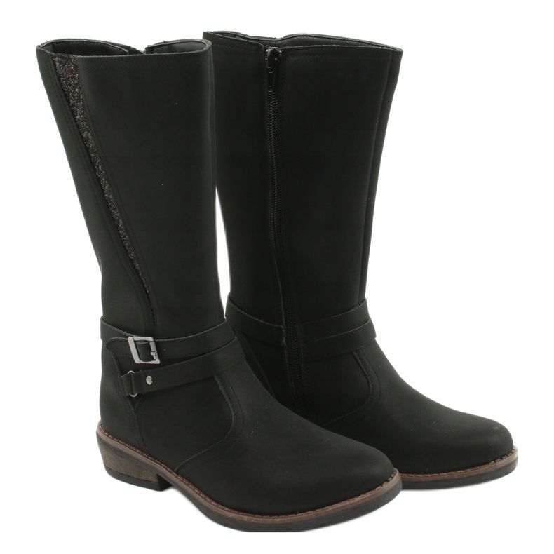 American Club Bottines longues à paillettes noires américaines GC24/20 3