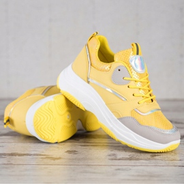 Ideal Shoes Baskets à plateforme décontractées jaune 3