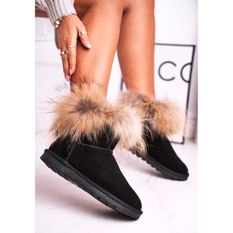 HAN Bottes de neige Mukluk en cuir avec fourrure pour femmes, noir 1