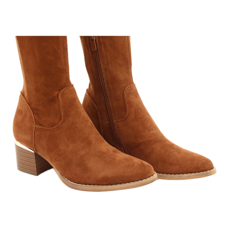 Bottines longues lycra daim Evento 20KZ35-3330 Camel brun jaune 4